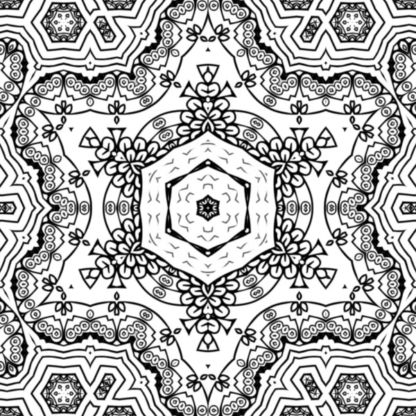 Complex Kaleidoscope Mandala Coloring Book Black Lines White Background Abstract — Stock Photo, Image