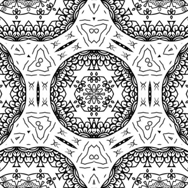 Caleidoscopio Mandala Complesso Libro Colorare Linee Nere Sfondo Bianco Ornamento — Foto Stock