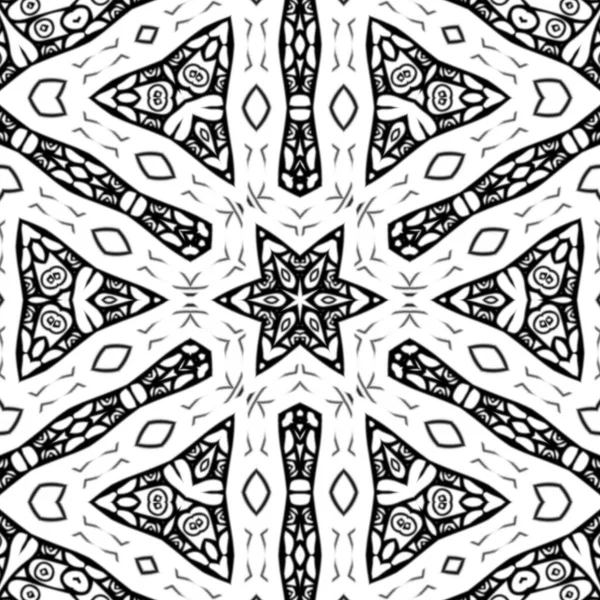 Complex Kaleidoscope Mandala Coloring Book Black Lines White Background Abstract — Stockfoto