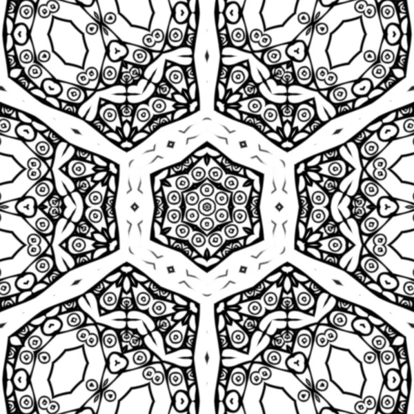 Complex Kaleidoscope Mandala Coloring Book Black Lines White Background Abstract — Stock Photo, Image