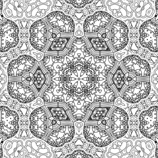 Complex Kaleidoscope Mandala Coloring Book Black Lines White Background Abstract — Stockfoto