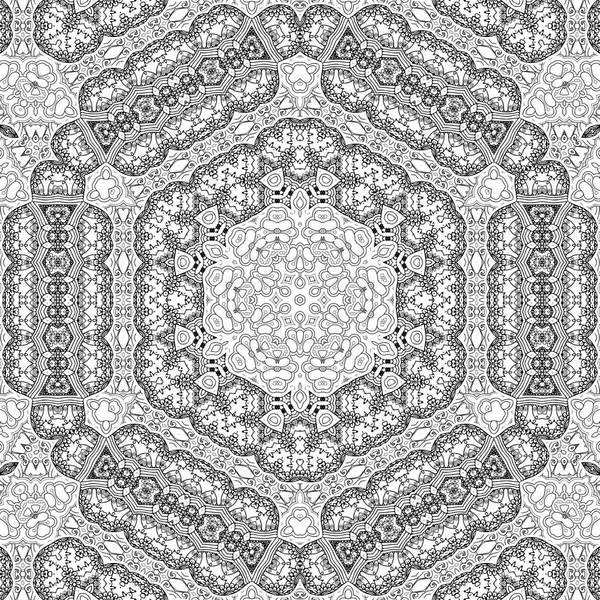 Complex Kaleidoscope Mandala Coloring Book Black Lines White Background Abstract — Stockfoto