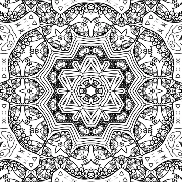 Caleidoscopio Mandala Complesso Libro Colorare Linee Nere Sfondo Bianco Ornamento — Foto Stock