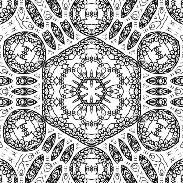 Complex Kaleidoscope Mandala Coloring Book Black Lines White Background Abstract — Stock Photo, Image