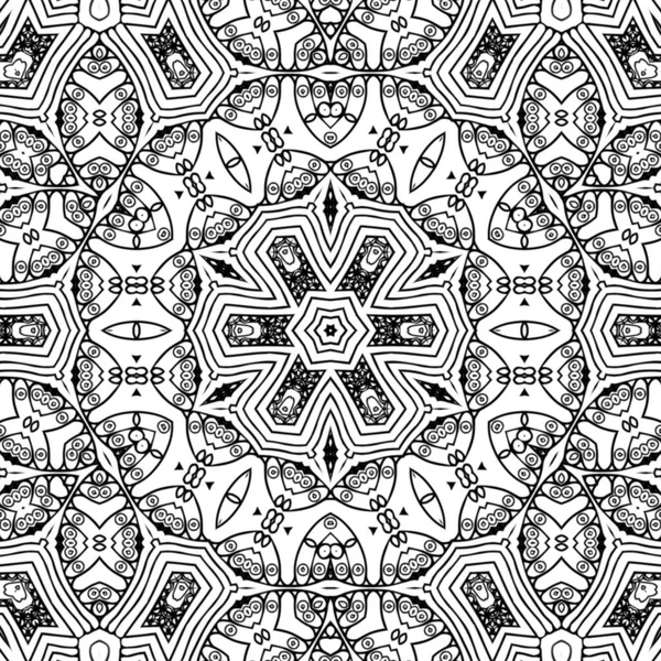 Complex Kaleidoscope Mandala Coloring Book Black Lines White Background Abstract — Stockfoto