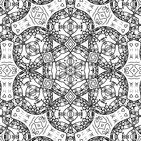 Caleidoscopio Mandala Complesso Libro Colorare Linee Nere Sfondo Bianco Ornamento — Foto Stock