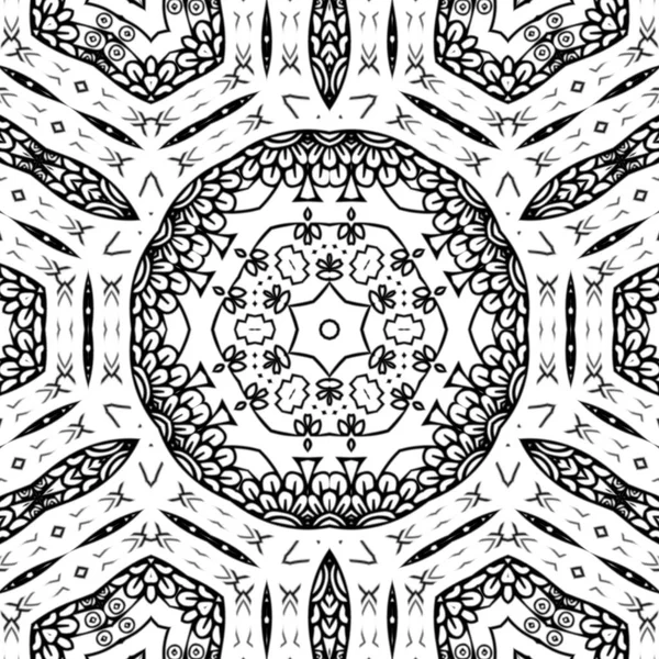 Complex Kaleidoscope Mandala Coloring Book Black Lines White Background Abstract — Stock Photo, Image