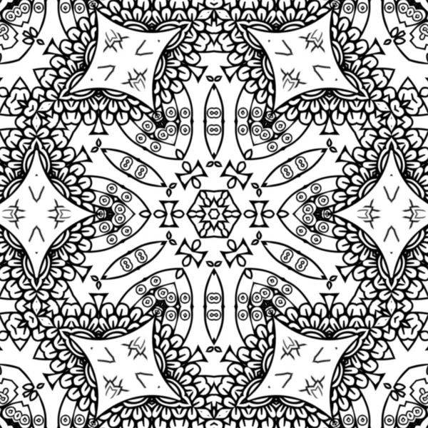 Complex Kaleidoscope Mandala Coloring Book Black Lines White Background Abstract — Stockfoto