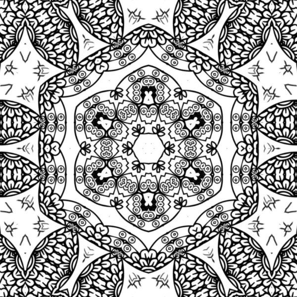 Caleidoscopio Mandala Complesso Libro Colorare Linee Nere Sfondo Bianco Ornamento — Foto Stock