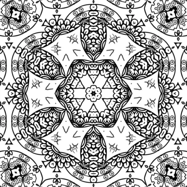 Complexul Kaleidoscope Mandala Pentru Cartea Colorat Linii Negre Fundal Alb — Fotografie, imagine de stoc