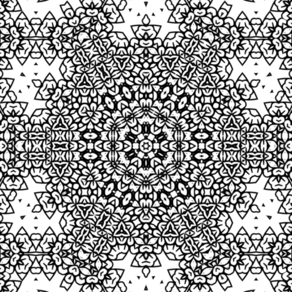 Complex Kaleidoscope Mandala Coloring Book Black Lines White Background Abstract — Stock Photo, Image