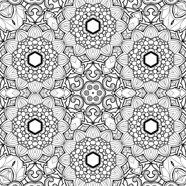 Complex Kaleidoscope Mandala Coloring Book Black Lines White Background Abstract — Stockfoto