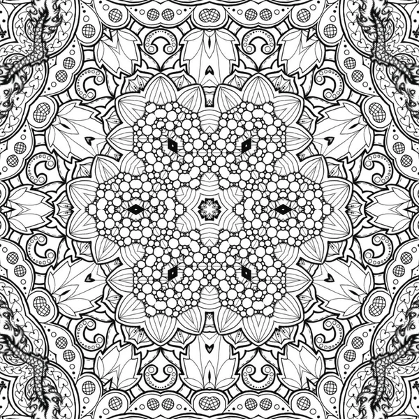 Kompleks Kaleydoskop Mandala Boyama Kitabı Için Beyaz Arkaplanda Siyah Çizgiler — Stok fotoğraf