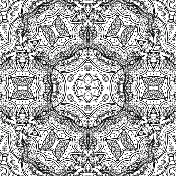 Komplexes Kaleidoskop Mandala Für Malbuch Schwarze Linien Auf Weißem Hintergrund — Stockfoto