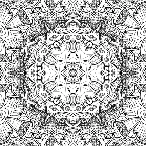 Złożony Kalejdoskop Mandala Dla Kolorowanki Czarne Linie Białym Tle Abstrakcyjna — Zdjęcie stockowe