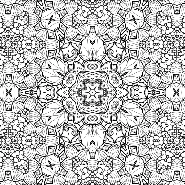 Complex Kaleidoscope Mandala Coloring Book Black Lines White Background Abstract — Stock Photo, Image