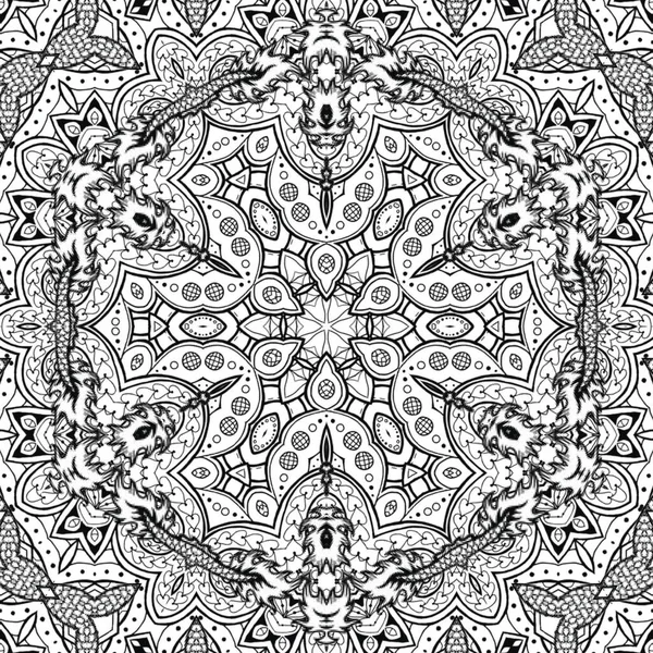 Caleidoscopio Complejo Mandala Para Colorear Libro Líneas Negras Sobre Fondo —  Fotos de Stock