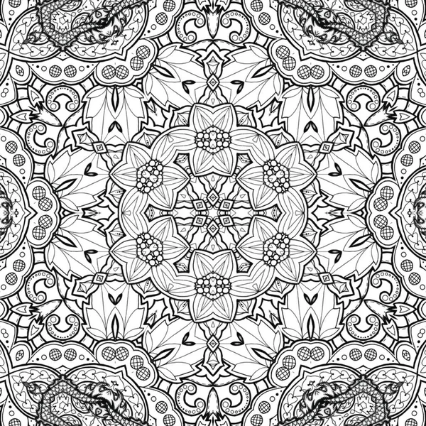 Complexe Kaléidoscope Mandala Pour Coloriage Lignes Noires Sur Fond Blanc — Photo