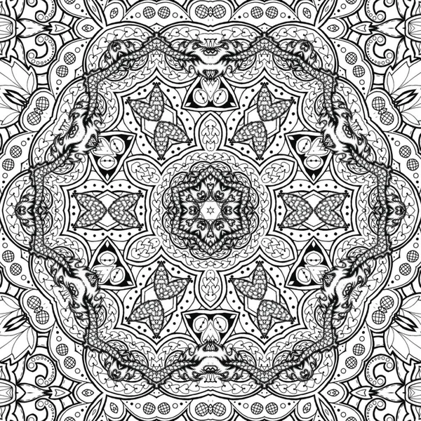 Complex Kaleidoscope Mandala Coloring Book Black Lines White Background Abstract — Stock Photo, Image