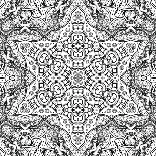 Complex Kaleidoscope Mandala Coloring Book Black Lines White Background Abstract — Stock Photo, Image