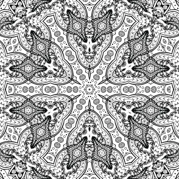 Complex Kaleidoscope Mandala Coloring Book Black Lines White Background Abstract — Stock Photo, Image