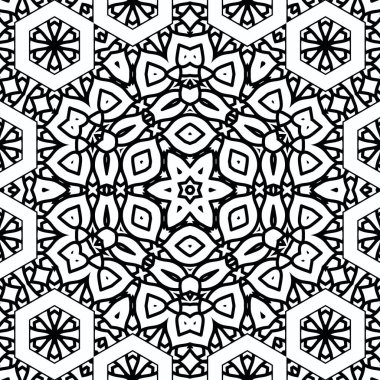 Kompleks Kaleydoskop Mandala. Boyama kitabı için. Beyaz Arkaplanda Siyah Çizgiler. Soyut Geometrik Süsleme