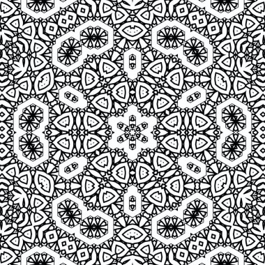 Kompleks Kaleydoskop Mandala. Boyama kitabı için. Beyaz Arkaplanda Siyah Çizgiler. Soyut Geometrik Süsleme
