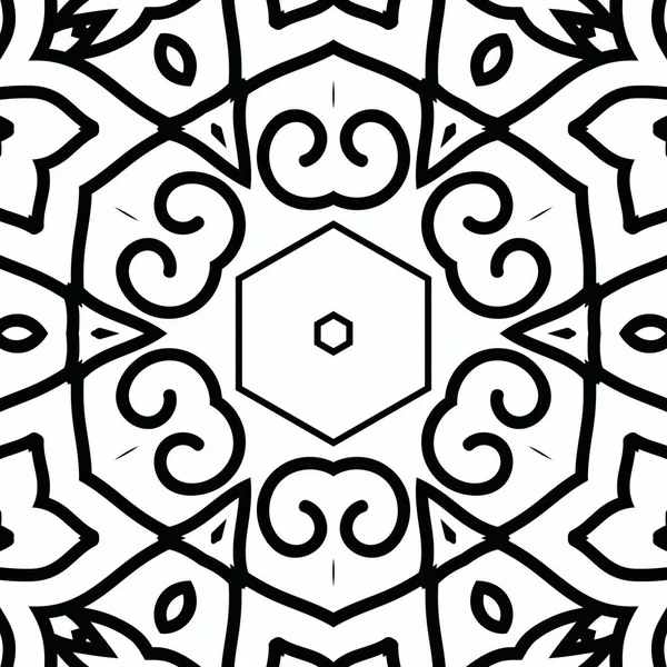Komplex Kaleidoszkóp Mandala Kifestőkönyvhöz Fekete Vonalak Fehér Háttér Absztrakt Geometriai — Stock Fotó