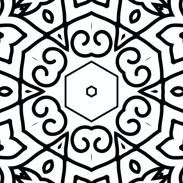 Complex Kaleidoscope Mandala Coloring Book Black Lines White Background Abstract — Stockfoto