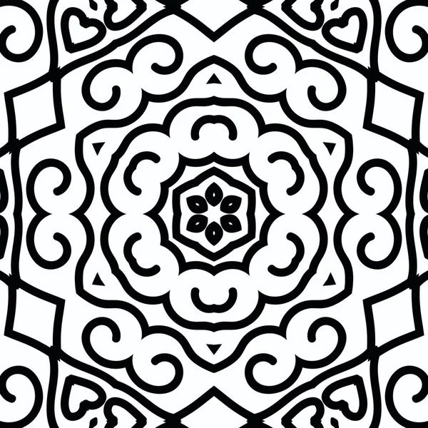 Комплекс Калейдоскоп Мандала Раскраски Чёрные Линии Белом Фоне Абстрактный Геометрический — стоковое фото