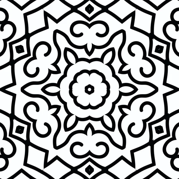 複雑な万華鏡曼荼羅 ぬり絵のため 白い背景の黒い線 概要幾何学的装飾 — ストック写真