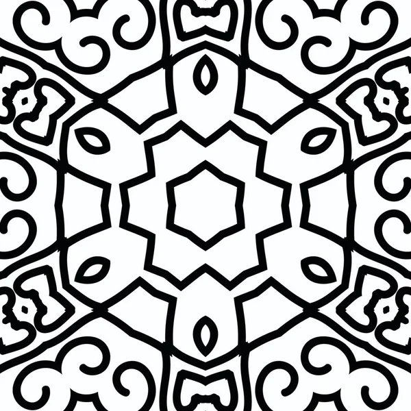 Complex Kaleidoscope Mandala Coloring Book Black Lines White Background Abstract — Stockfoto