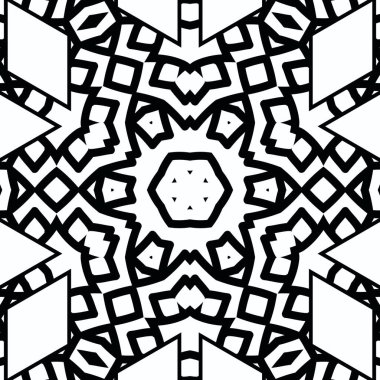 Kompleks Kaleydoskop Mandala. Boyama kitabı için. Beyaz Arkaplanda Siyah Çizgiler. Soyut Geometrik Süsleme