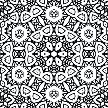 Kompleks Kaleydoskop Mandala. Boyama kitabı için. Beyaz Arkaplanda Siyah Çizgiler. Soyut Geometrik Süsleme