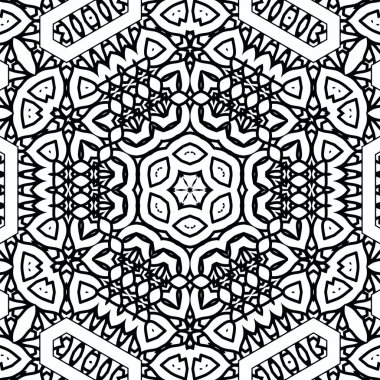 Kompleks Kaleydoskop Mandala. Boyama kitabı için. Beyaz Arkaplanda Siyah Çizgiler. Soyut Geometrik Süsleme