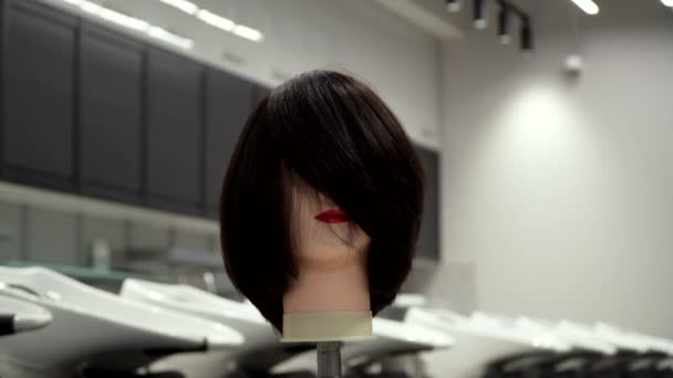 Skyltdocka huvud för att öva frisör — Stockvideo