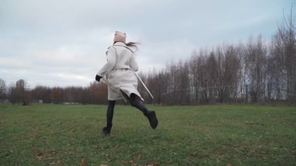 Gadis berjalan di lapangan — Stok Video