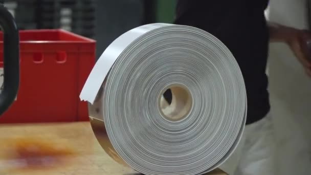A roll of printed images in a book factory. — Vídeos de Stock
