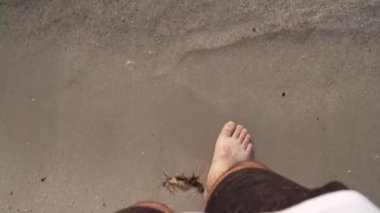  Male hairy legs go into the water
