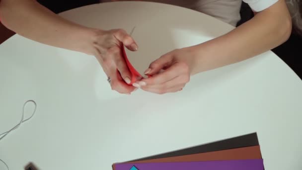 Mãos femininas fazendo artesanato de papelão — Vídeo de Stock