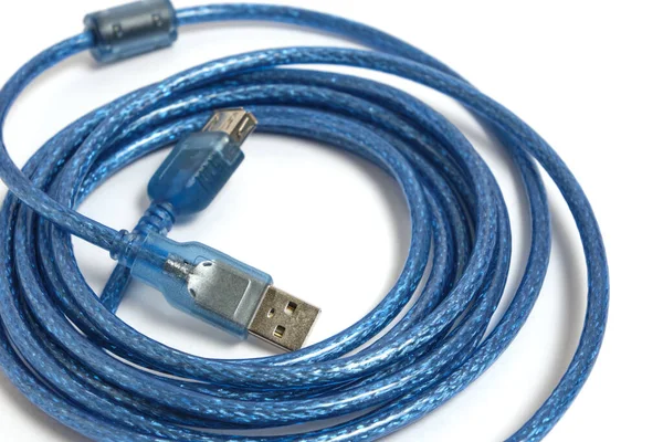 Kabel Usb Jest Niebieski Białym Tle — Zdjęcie stockowe