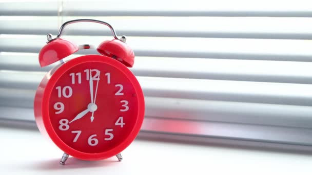 Red Alarm Clock Rang Early Morning Eight Clock Morning Standing — Stock Video
