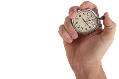 Beyaz arka plan izolasyonu için kronometre hazır. Spor ve sağlık kavramı.