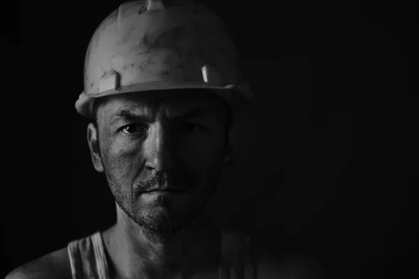 Mineiro Retrato Capacete Camiseta Com Rosto Sujo — Fotografia de Stock