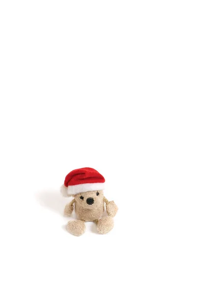 Urso Pelúcia Recheado Chapéu Papai Noel Fundo Branco — Fotografia de Stock