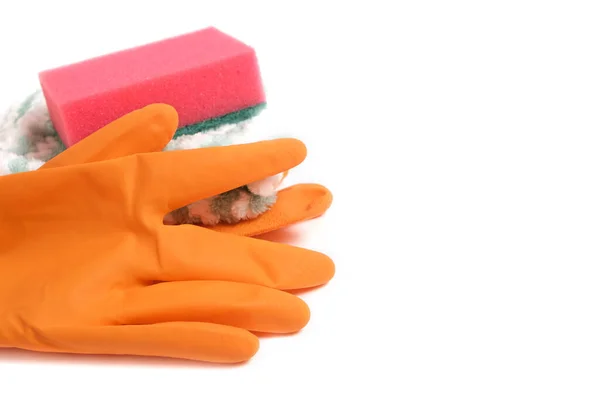 Влажные Чистящие Перчатки Губку Тряпку Белом Фоне — стоковое фото