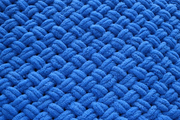 Hintergrund Strickdecke Handgemacht Nahaufnahme Von Blauer Farbe — Stockfoto