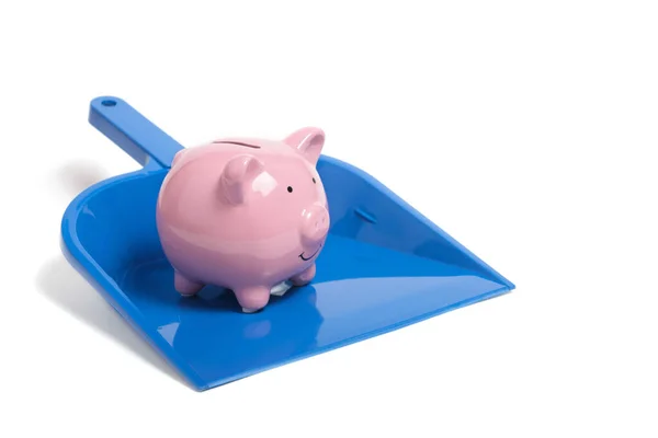 Piggy Bank Dustpan Garbage Collection Concept Lost Savings Losses Business — Stockfoto