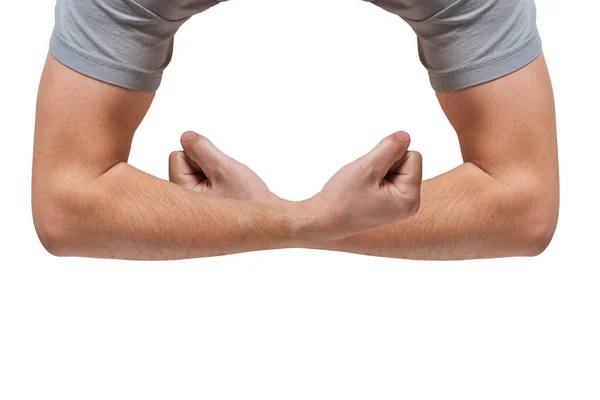 Hands Inflated Athletic Healthy Person Large Muscles Isolated White Background — Foto Stock
