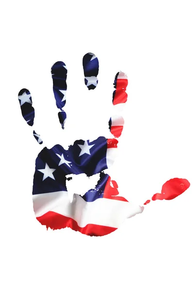 Imprint Left Palm Hand Flag United States America White Background — Fotografia de Stock